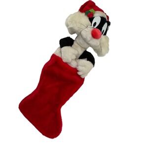 Vintage Warner Bros Sylvester the Cat Christmas Stocking 1991 3D Plush Santa Hat